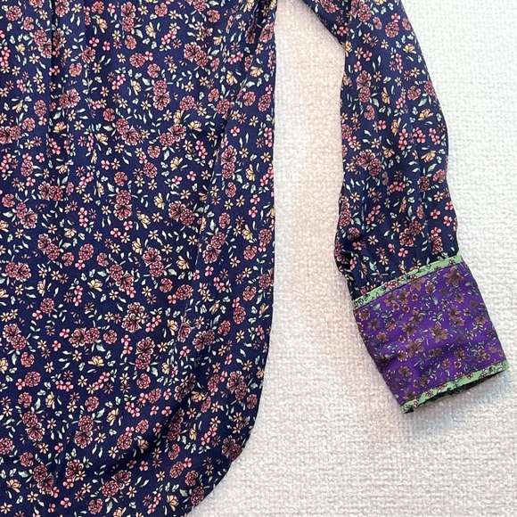 Veronica Beard Boho Floral Blouse Purple Contrast Trim Top Size 8 Rayon - Picture 13 of 16